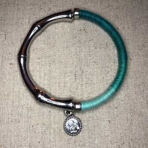Silver & Ombré Teal Thread Stretch Bangle Bracelet